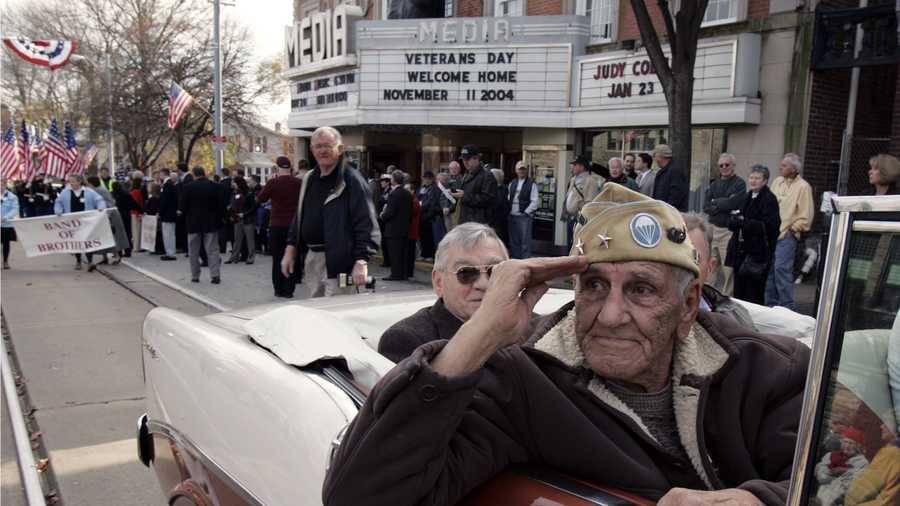 This Nov. 11, 2004 file photo shows William "Wild Bill" Guarnere participating in the Veterans Day parade in Media, Pa. Guarnere, one of the World War II veterans whose exploits were dramatized in the TV miniseries "Band of Brothers."
