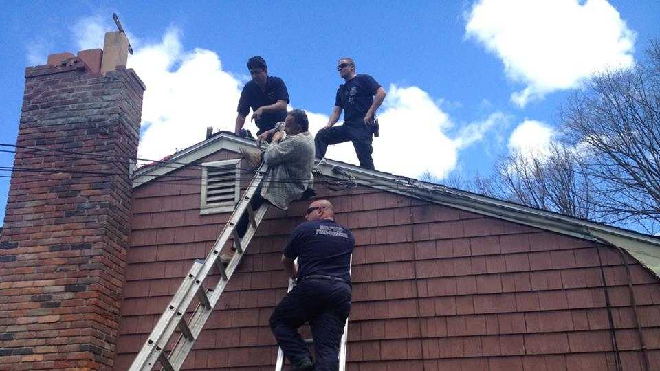 Man entangled in power line after fall