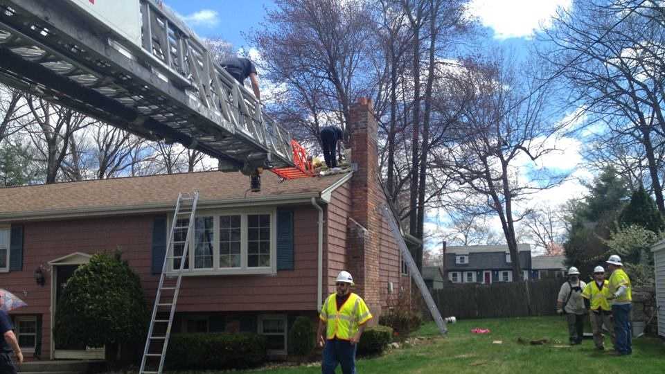 Man entangled in power line after fall