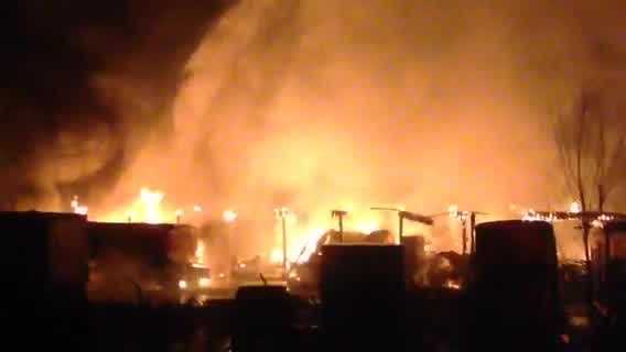 Crews battled a massive blaze at a truck dealership and service center in Concord on Thursday morning.