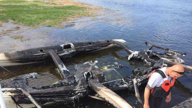 yacht hits power lines