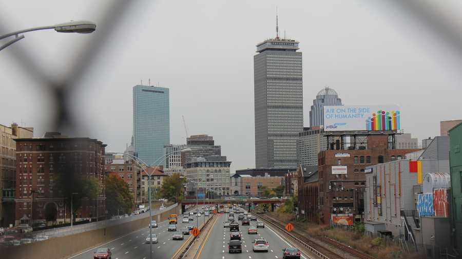 Massachusetts Turnpike Boston skyline
