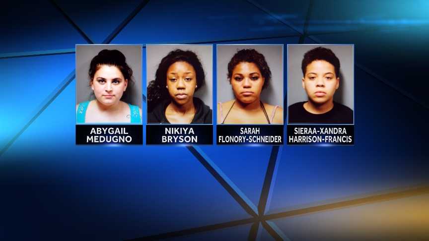 Sarah Flonory-Schneider, 20, Nikiya Bryson, 21, both of Manchester, N.H., and Abygail Medugno, 22, of Hooksett, N.H. were charged with prohibited acts. Sieraa-Xandra Harrison-Francis, 19, also of Manchester, was charged with aiding prohibited acts. The Hartford Police Department say the women were arrested during a prostitution sting.