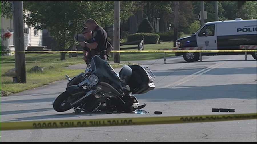 Manchester police say a motorcyclist has died after his bike and a car collided at a street intersection in the New Hampshire city.