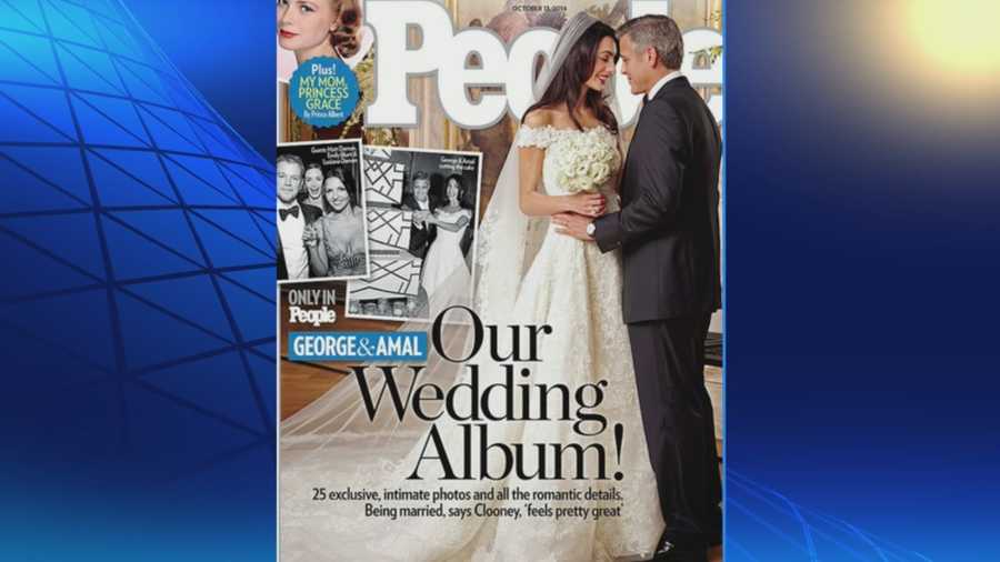 People Magazine has the first look at Amal Alamuddin's Oscar de la Renta wedding dress after her Venice marriage to George Clooney. 