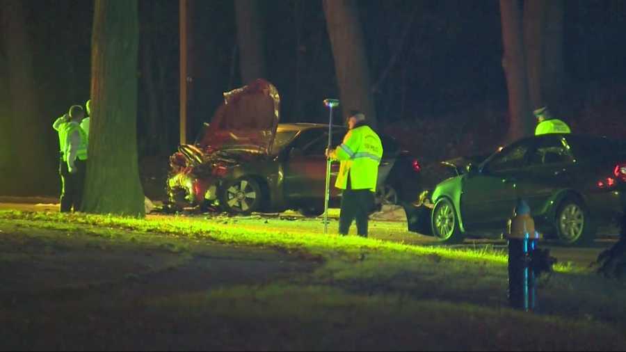 Two cars collided on the Jamaicaway in Boston early Sunday morning
