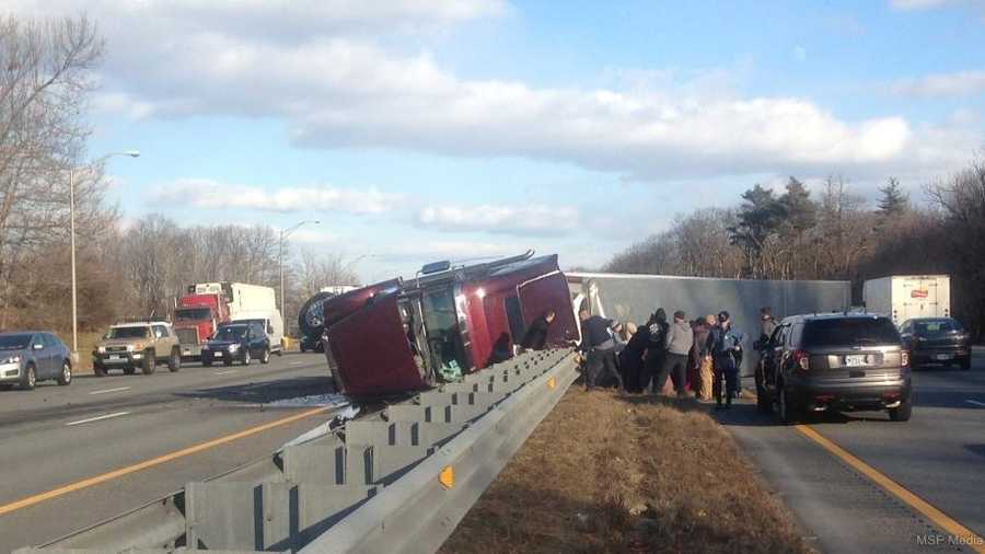 A tractor-trailer crash created a traffic mess for drivers in central Massachusetts on New Year's Eve. 