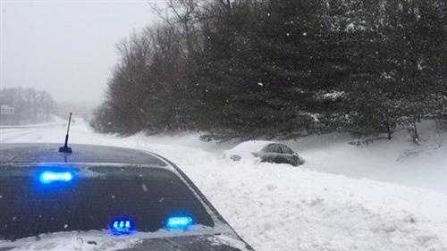 A car off the road on Route 2 eastbound in Fitchburg.