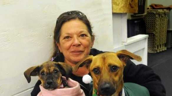 Sheryl Kozens-Long with Frida, left, and Sox, two of four dogs she brought back from Cozumel, Mexico for adoption.