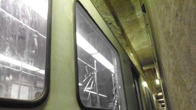 Transit Police say this is one of the Red Line train windows that Braintree High students damaged Monday.