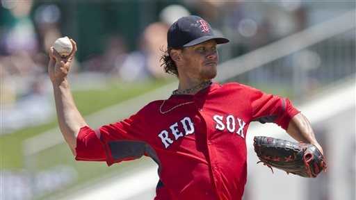 Boston Red Sox starting pitcher Clay Buchholz delivers against the Minnesota Twins in the first inning during an exhibition spring training baseball game, Wednesday, April 1, 2015, in Fort Myers, Fla.