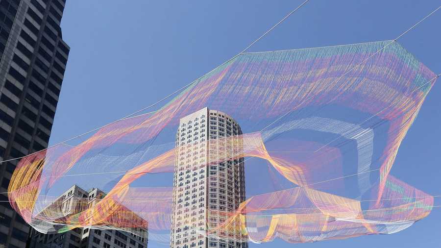 Giant Billowing Aerial Sculpture Being Installed In Boston