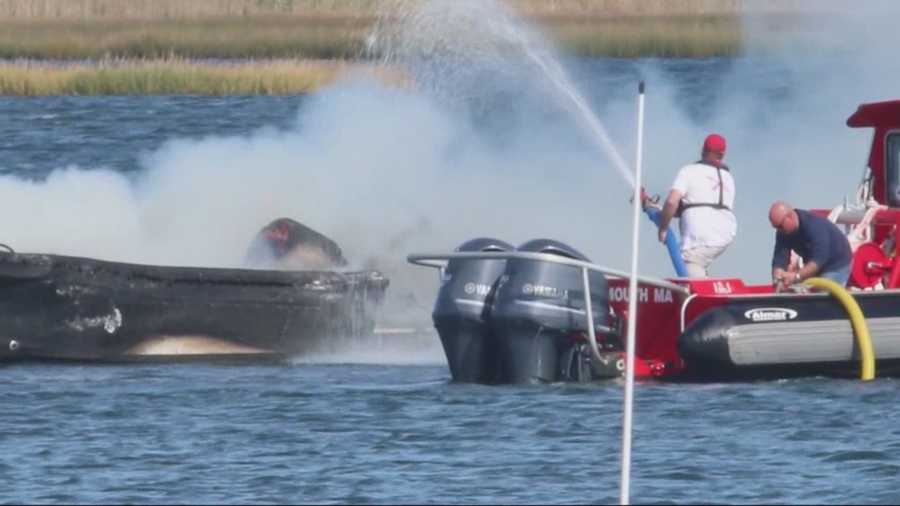 Flames erupt on a Cape Cod dock, damaging at least three boats.