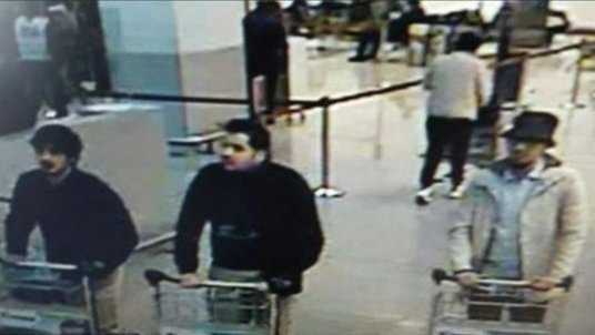Picture released by Belgian police shows 3 possible suspects from Brussels airport attack. 
