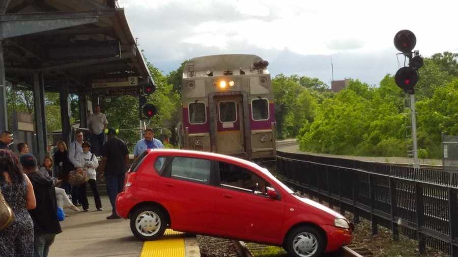 How'd that happen? Car stuck on MBTA tracks