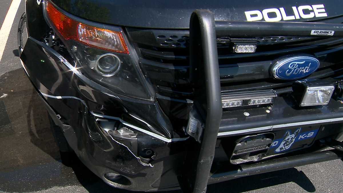 Police chase ends after vehicle collides into police cruisers in Brockton
