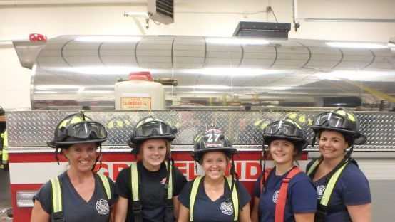 Left to right: Firefighters Jennifer Hicks, Megan Shea, Lisa Evans, Courtney Panaro and Alyssa Bosch.