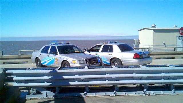 Causeway police closed the southbound lanes of the bride on Thursday morning as crews worked to retrieve a truck that plunged into the water Wednesday night.