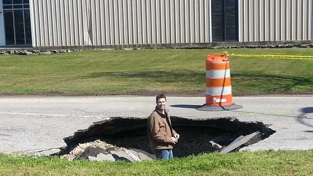 A sinkhole spanning at least 10 feet has swallowed up a piece of road in the 4000 block of Michoud Blvd.
