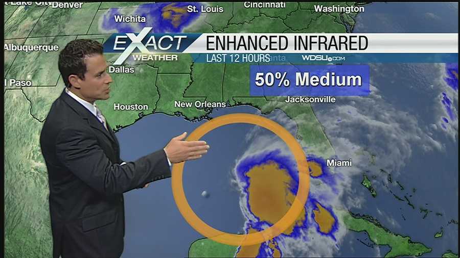 The NWS says there is a 50 percent chance of the system in the Gulf becoming a tropical system.