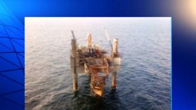 An image taken on Thursday, July 25, shows the Hercules 265 platform after a natural gas-fueled fire was extinguished.