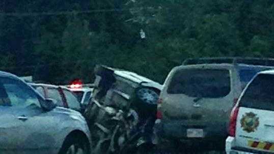 Wreckage from the deadly accident that shut down Hwy. 190 in Mandeville.