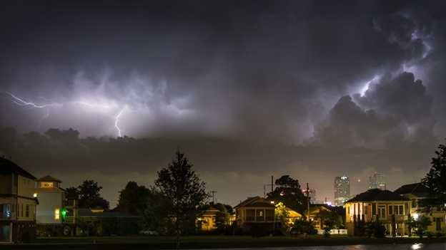 “Heat lightning” in New Orleans. Captured by WDSU viewer  Kevin O’Mara (@komara).