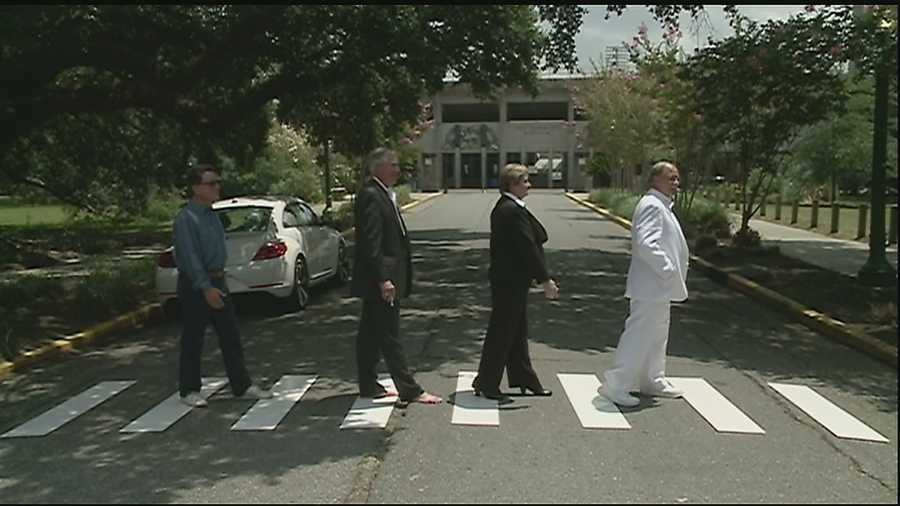 City leaders recreated the iconic Abbey Road image to celebrate the anniversary