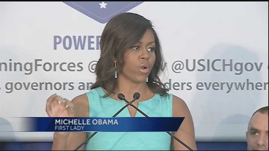 First Lady Michelle Obama visited New Orleans to recognize the city's efforts to find housing for homeless veterans.