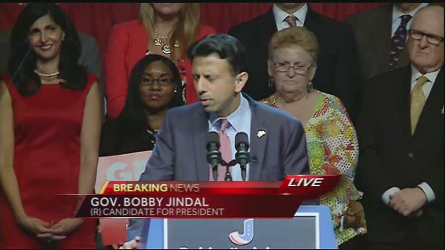 Jindal officially announced his presidential campaign Wednesday in Kenner.