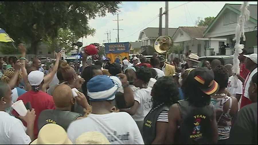 A community gathering today celebrated the life of fallen officer Daryle Holloway with a second line in the upper Ninth Ward.