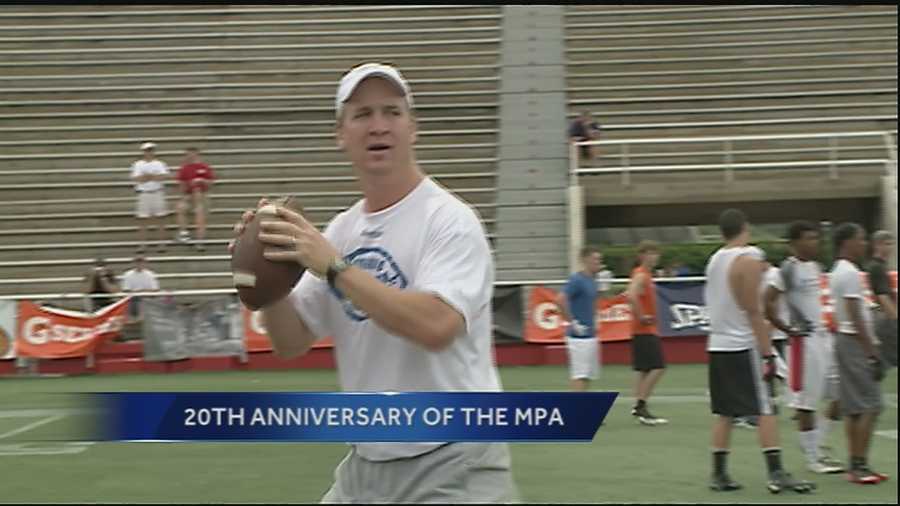 The 20th Annual Manning Passing Academy kicked off Friday in Thibodaux, Louisiana, at Nicholls State University. The camp is headed by current NFL quarterbacks Peyton and Eli Manning, their brother Cooper, and New Orleans Saints legend Archie Manning.