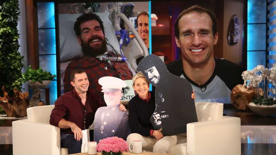 New Orleans Saints Quarterback Drew Brees appears on "Ellen" with an inspiring gift to two best friends and a major announcement for the "Who Dat Nation."