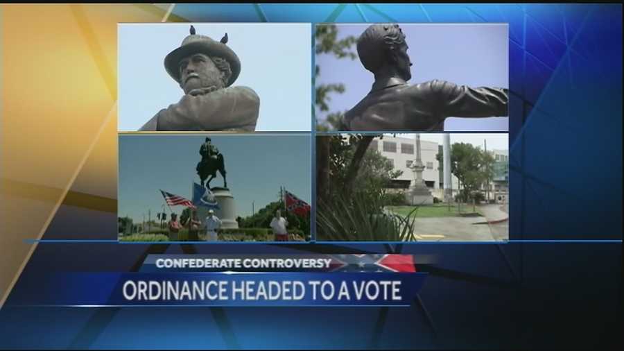 An ordinance declaring four long-standing monuments 'nuisances' was read before the New Orleans City Council Tuesday, clearing the way for a final decision regarding the fate of the statues later this month.