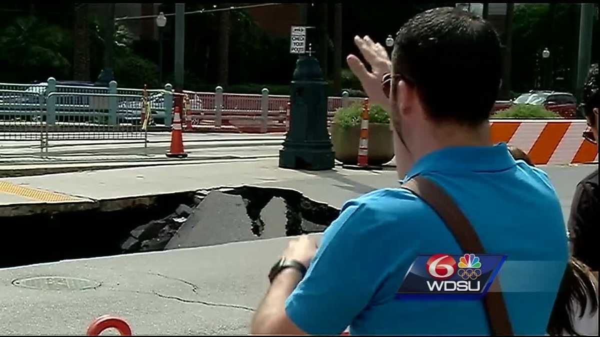 Massive sinkhole develops on Canal Street in downtown New Orleans