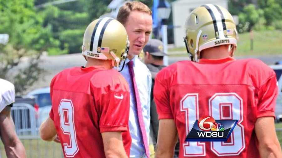 New Orleanian Peyton Manning stopped by Saints training camp on Sunday in White Sulphur Springs, West Virginia.
