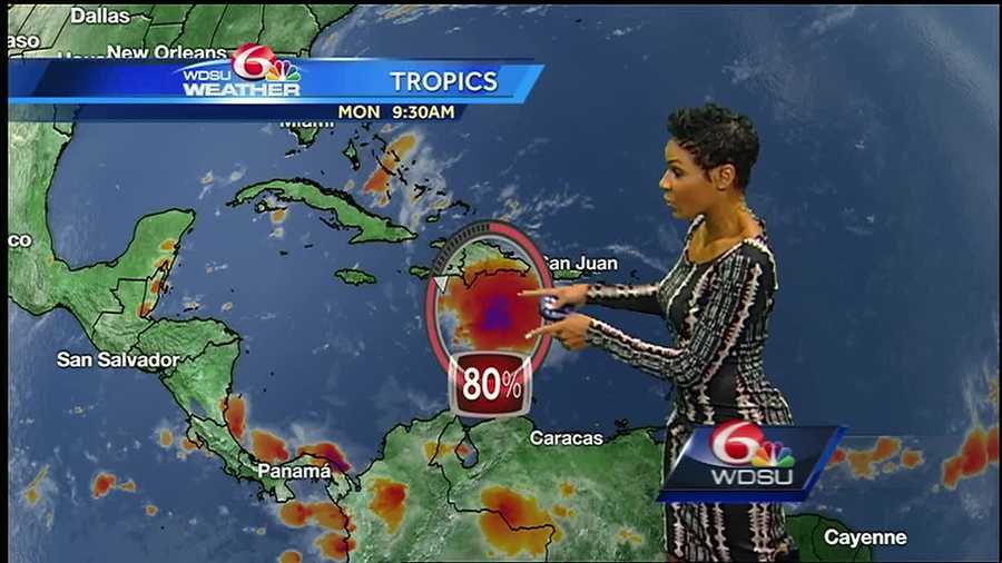 A tropical wave in the Caribbean Sea is much more organized Monday as it continues to move westward. The National Hurricane Center said if development continues, a tropical storm could form sometime Monday afternoon or evening.