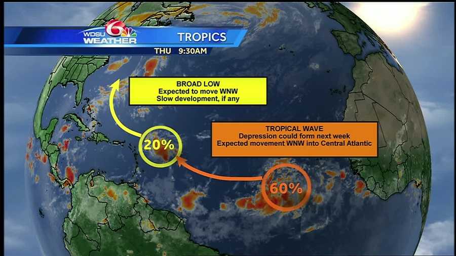 WDSU meteorologist Kweilyn Murphy is monitoring two areas in the Atlantic Ocean with potential for tropical development.