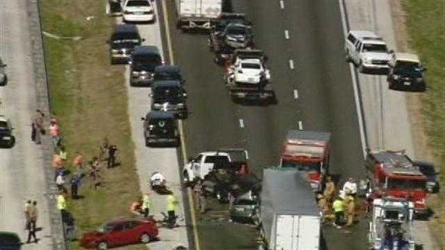 A series of fatal crashes close Interstate 75 near Gainesville on Jan. 29, 2012.