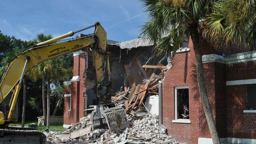 Demolition has twice been delayed but got under way Wednesday morning.  Officials said they are planning on a green space and parking lot at the theater site.