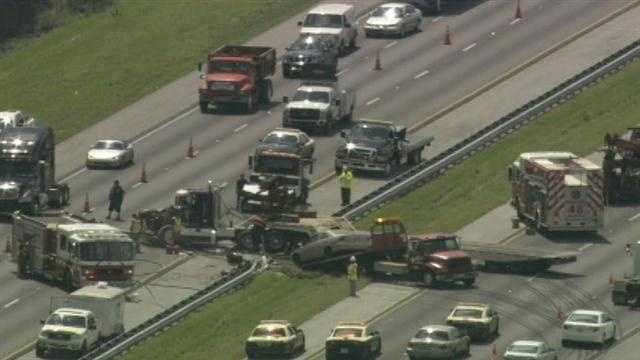 The north and southbound lanes of Interstate 95 were blocked in Brevard County on Tuesday because of an accident.