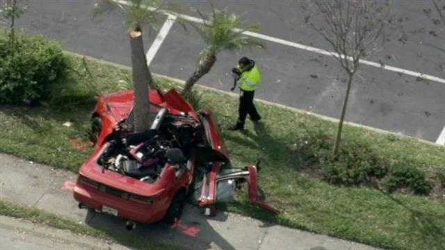 Images: Car split after crash into tree