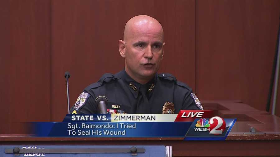 Sanford police Sgt. Anthony Raimondo was the first to be in control of the scene where Trayvon Martin was killed. He said he gave MMartin CPR and tried to seal his gunshot wound.
