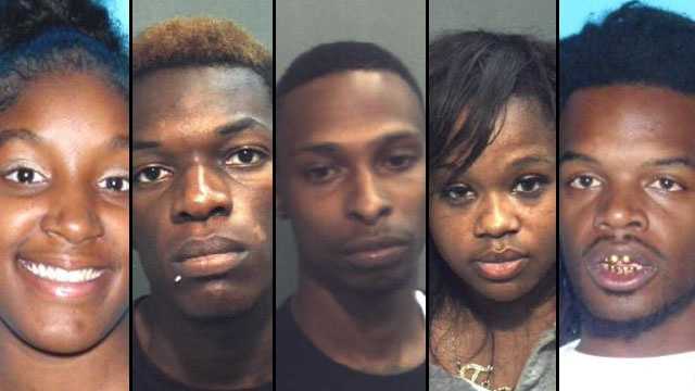 Natori Johnson (left), Shawn Timothee, De Shon Clark, Jakia Whylly and Michael Johnson face murder charges in a deadly carjacking.