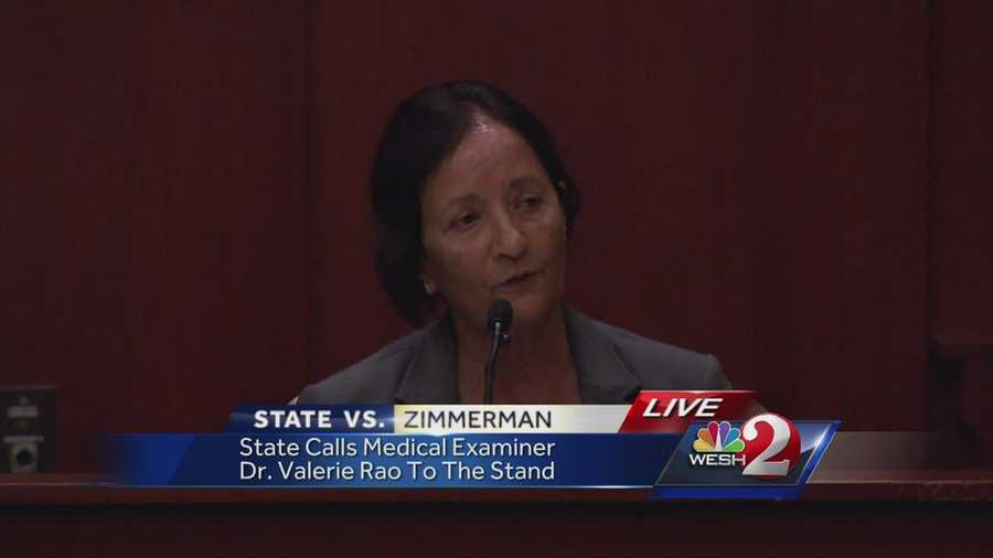 Medical examiner Dr. Valeria Rao testified Tuesday that George Zimmerman's injuries were not consistent with his story of being punched several times and having his head slammed into the concrete.