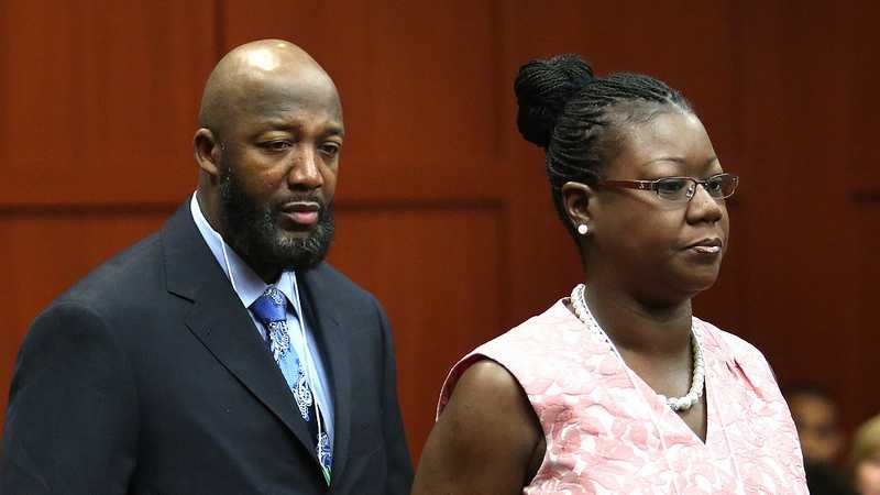 The parents of Trayvon Martin, Tracy Martin and Sybrina Fulton, arrive for the 20th day of the George Zimmerman trial in Seminole circuit court, in Sanford, Fla., Monday, July 8, 2013. Zimmerman is charged with 2nd-degree murder in the fatal shooting of Trayvon Martin, an unarmed teen, in 2012. (Joe Burbank/Orlando Sentinel/POOL)