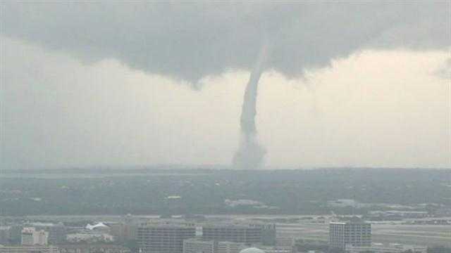 A waterspout came ashore in the Tampa Bay area on Monday.