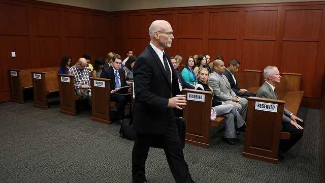 Defense counsel Don West arrives for George Zimmerman's trial in Seminole circuit court in Sanford, Fla. Thursday, July 11, 2013. Zimmerman has been charged with second-degree murder for the 2012 shooting death of Trayvon Martin. (Gary W. Green/Orlando Sentinel)