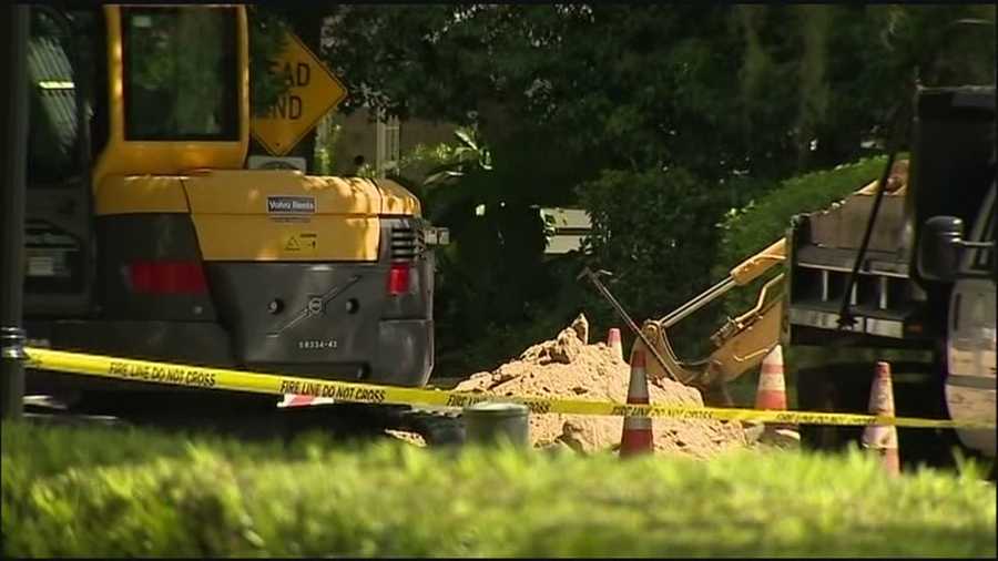 Crews are working to repair a gas line that ruptured after being hit on Tuesday.