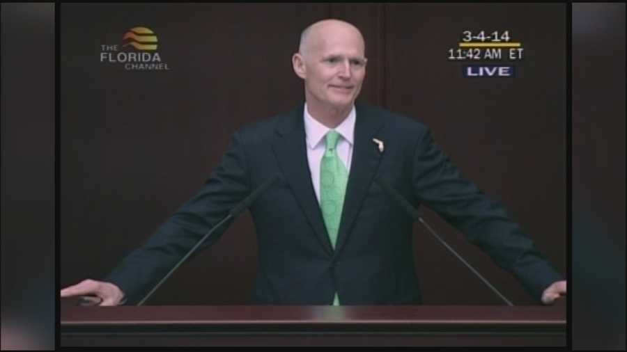 Republican Gov. Rick Scott is touting Florida's improving economy in a State of the State speech that makes a case for re-election as much as it lays out his plan for the final year of his first term.